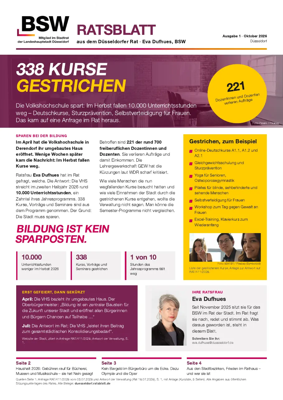 Titelseite Ratsblatt Düsseldorf