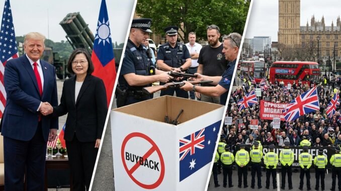 Trump unterstützt Taiwan mit NDAA, Australien plant Waffenrückkauf, Proteste gegen Migration in Großbritannien