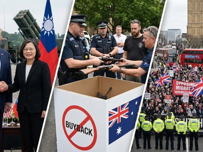 Trump unterstützt Taiwan mit NDAA, Australien plant Waffenrückkauf, Proteste gegen Migration in Großbritannien