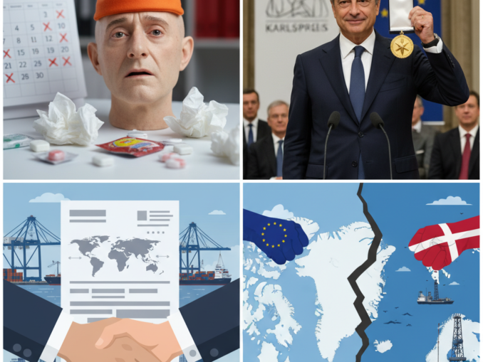 Krankentage-Debatte, Karlspreis für Draghi, Freihandelsabkommen und Grönland-Streit