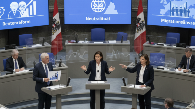 Österreichische Politik: Debatte um Neutralität, Rentenreform und Migrationsansätze